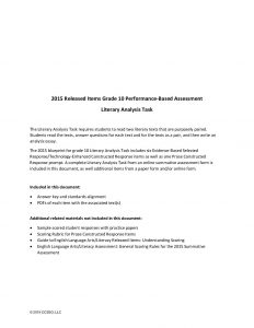 Grade 10 ELA 2015 - Literary Analysis Task -Item Set - New Meridian